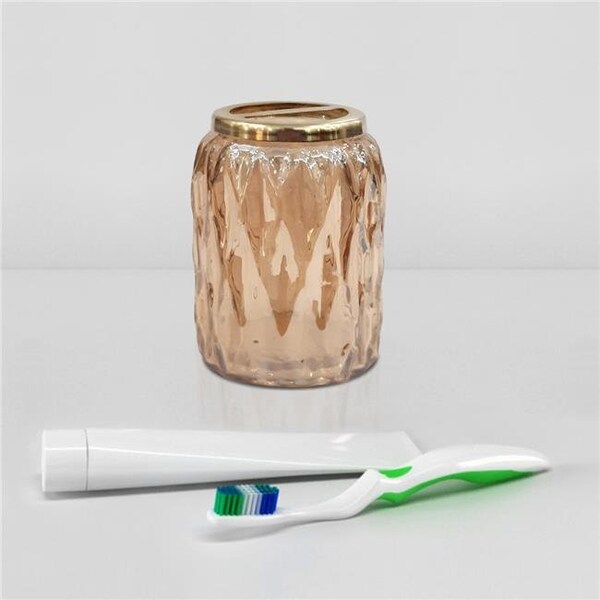 Nu Steel Nusteel GLA328C-4 Amber Glass With Gold Colored Steel Toothbrush Holder GLA328C-4 - main